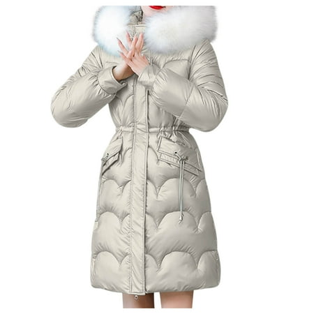 

Winter Coats for Women Solid Warm Hooded Thick Padded Long Jacket Loose Fleece Oversized Parka Outerwear