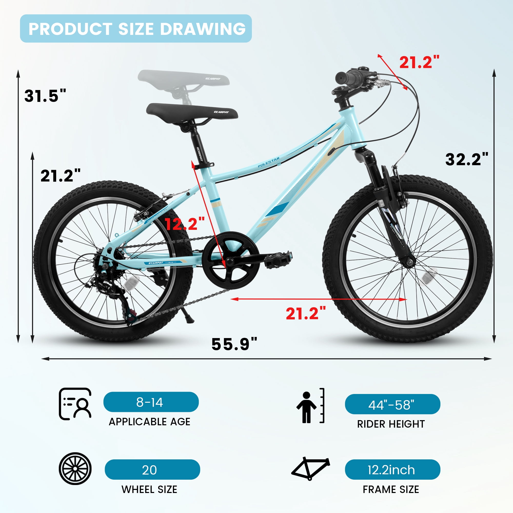 Ambifirner 20"  Mountain Bike with 21-Speed & Shock Absorber | Carbon Steel Frame, V-Brakes & Alloy Wheels (Blue)