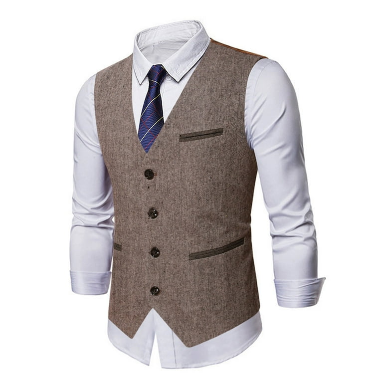 DTBPRQ Vest for Men Formal Dress Business Casual Herringbone