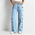 thumbnail image 2 of Levmjia Women Wide Leg Jeans with Side Metal Grommets High Waisted Baggy Denim Pants Streetwear Vintage Cargo Pants, 2 of 8