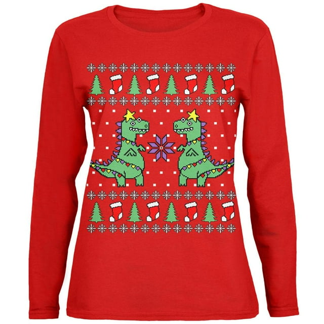 T-shirt à Manches Longues pour Femmes Tree Rex T Rex Chandail de Noël Laid