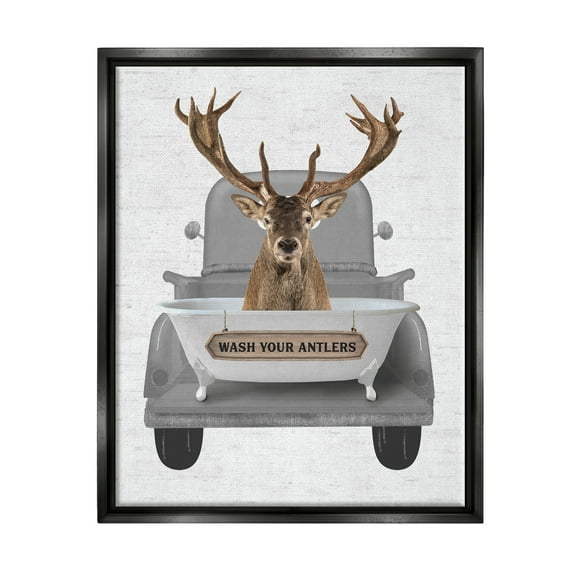 Stupell Industries Wash Your Antlers Deer Animals & Insects Painting Black Floater Framed Art Print Wall Art, 17 x 21