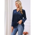 thumbnail image 3 of DARING DIVA Women's Velvet V Neck Long Sleeve Metallic Blouse M Dark Blue, 3 of 8