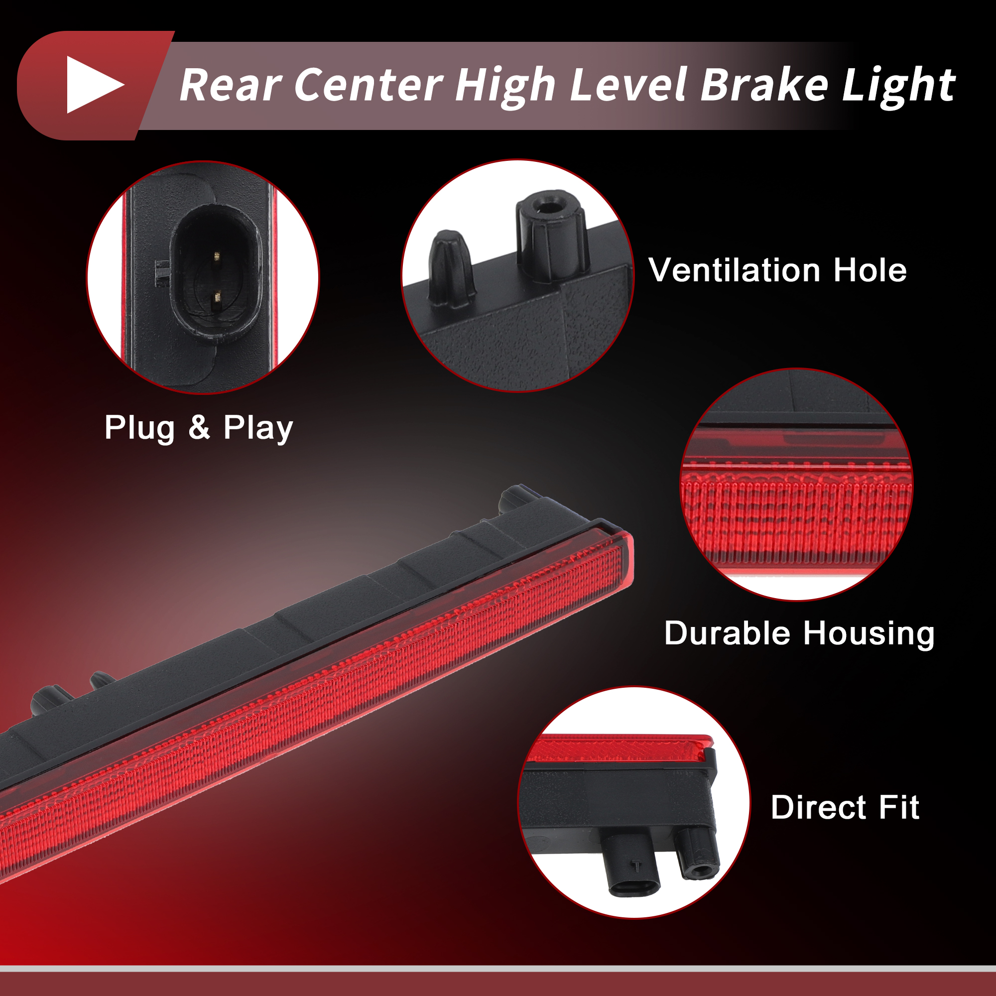 Unique Bargains LED Third Brake Light for Jeep Gladiator 2020-2025 923-297 Red Lamp