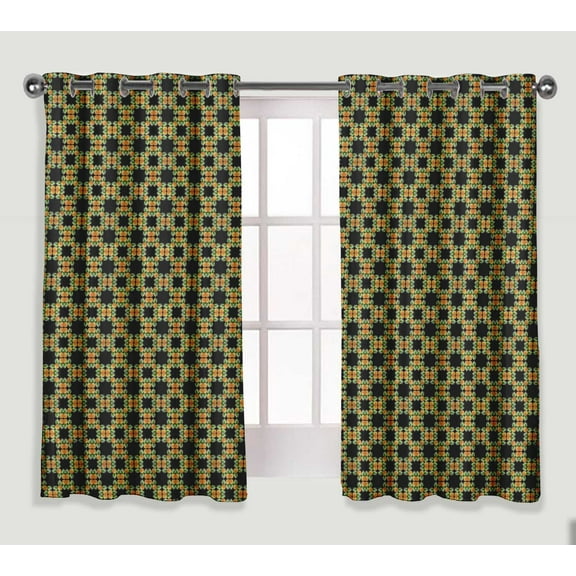 S4sassy Cotton Duck Pineapple Black Fruits short window treatment double panel eyelet curtain drapes- 54x56 Inches