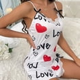 thumbnail image 4 of Tisuna Onesie Nightdress For Women Love Letter Heart Print V Neck Slip Pajamas Comfortable Casual Ladies Valentine'S Summer Silk Sexy Nightgown White Size Xxl, 4 of 7