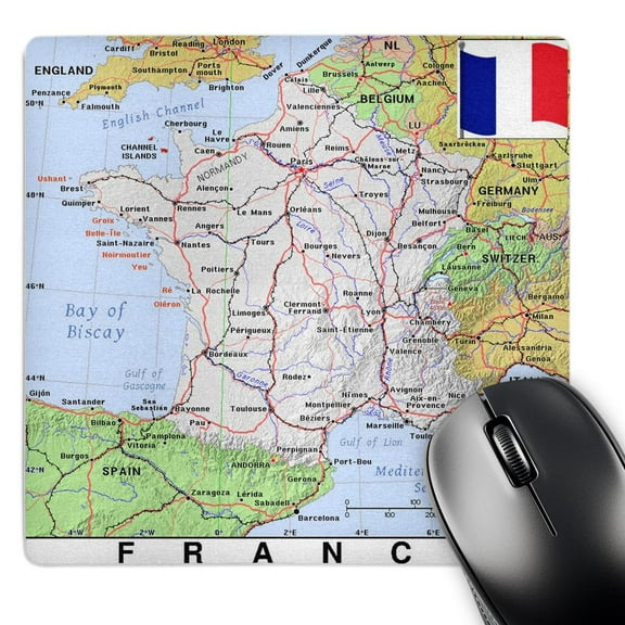 3dRose, Image of Map of France With Cities And Flag, MousePad