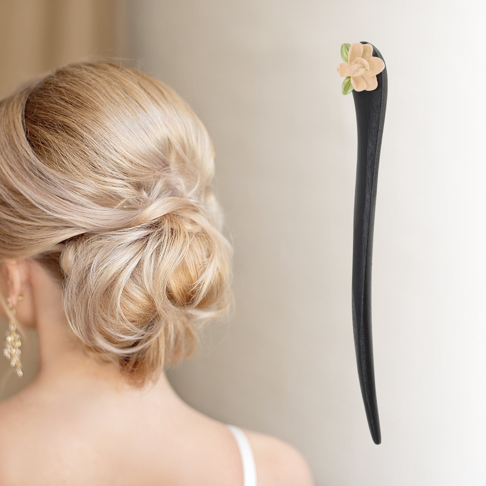 Unique Bargains Gardenia Hair Chopstick for Women Black Pink 1 Pc