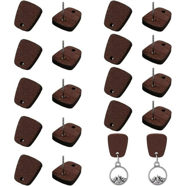 60 pendientes de madera con forma trapezoidal y pasador de acero inoxidable 316, color marrón coco.