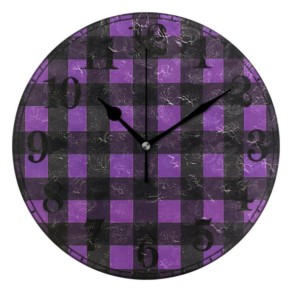 Purple Checkered Grid Pattern Silent Wall Clock 10" Non-Ticking Battery Clock