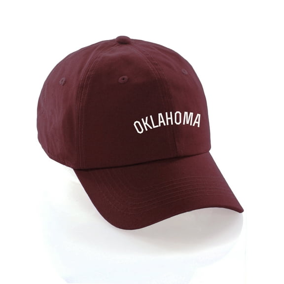 Daxton USA Cities Baseball Dad Hat Cap Cotton Unstructure Low Profile Strapback - Oklahoma Burgundy White