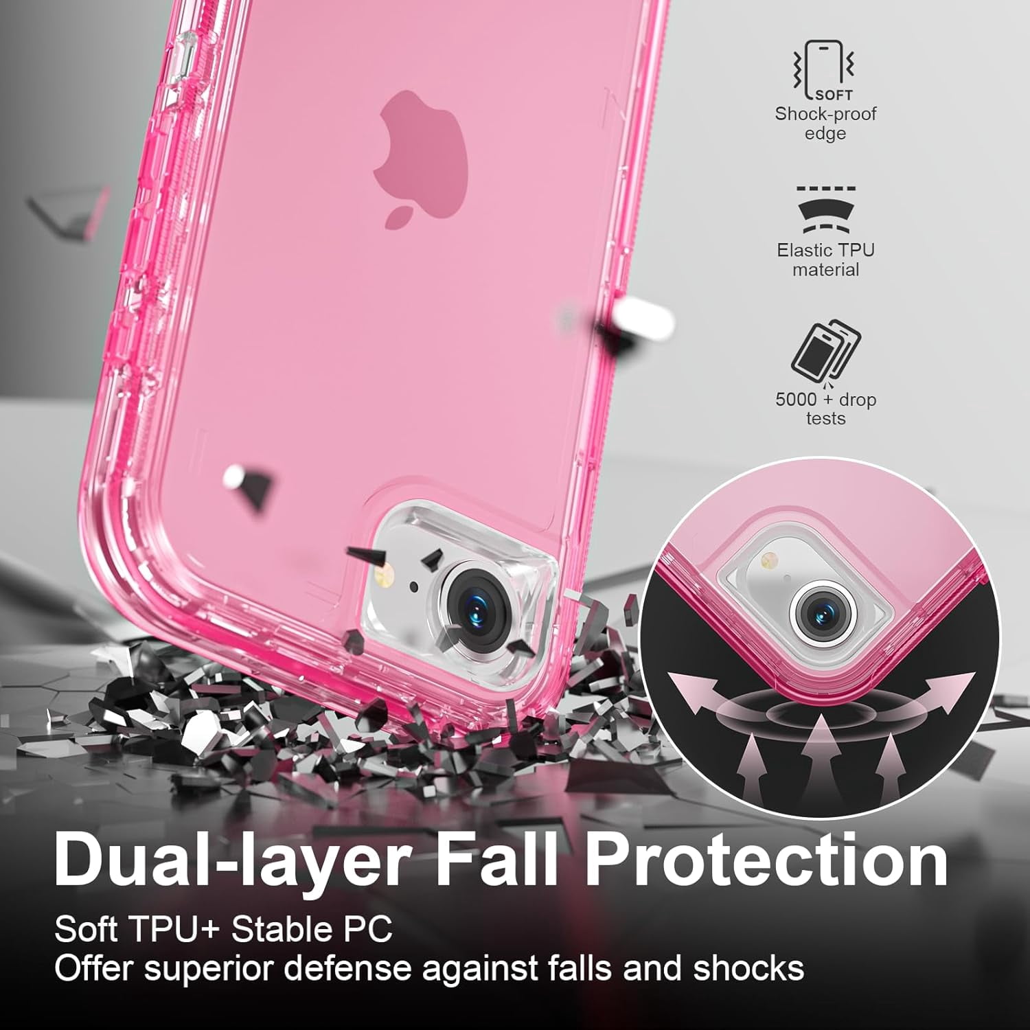 for iPhone 16e Case, Heavy Duty Shockproof Protection Phone Cases, Anti-Drop, Dual Layer Transparent Protective Cover Compatible with iPhone 16e, 6.1 inch, Crystal Pink