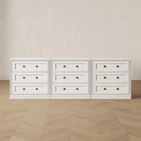 CHIC HOUSE 3-Piece Entertainment Center with 9 Drawers, 95" Extra Long Modular Dresser TV Stand for TVs up to 100", Modern Fluted Wood Media Console Storage Cabinet for Living Room, Bedroom, White