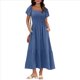 thumbnail image 3 of Vestido Veraniego Midi Bohemio de Corte A, Holgado, con Escote Cuadrado y Mangas Abullonadas, con Bolsillos, en Azul Marino, Talla XL, 3 of 8