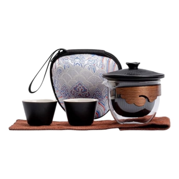 Mornei Chinese Tea Set Tea Service Set Portable Glass Teapot Infuser Teaware Teapot and black