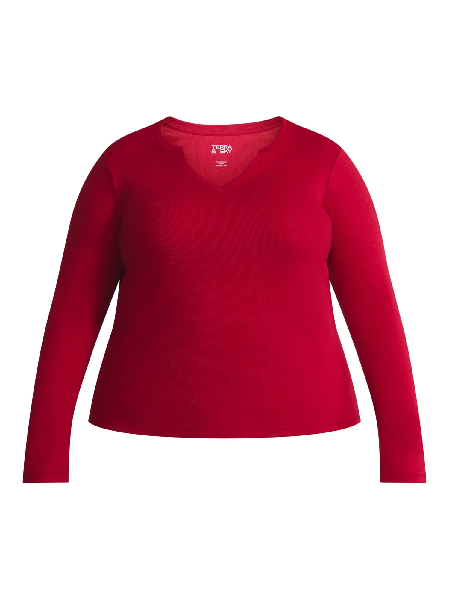 Terra & Sky Women's Plus Long Sleeve Notch Neck Top, Sizes 0X-5X