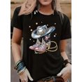 thumbnail image 1 of Short-sleeved Western Cowboy Series Printed T-shirt, Fashionable and Trendy, Casual and Versatile, Regular Length for All Seasons. The design of this product is printed with rhinestones/glitter only, 1 of 4