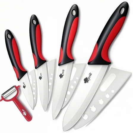 MYVIT Ceramic Knife Set with Covers 3" 4" 5" Paring Knife and 6-inch Chef knife Kitchen Knives Fruit Vegetable Peeler Cooking Tool