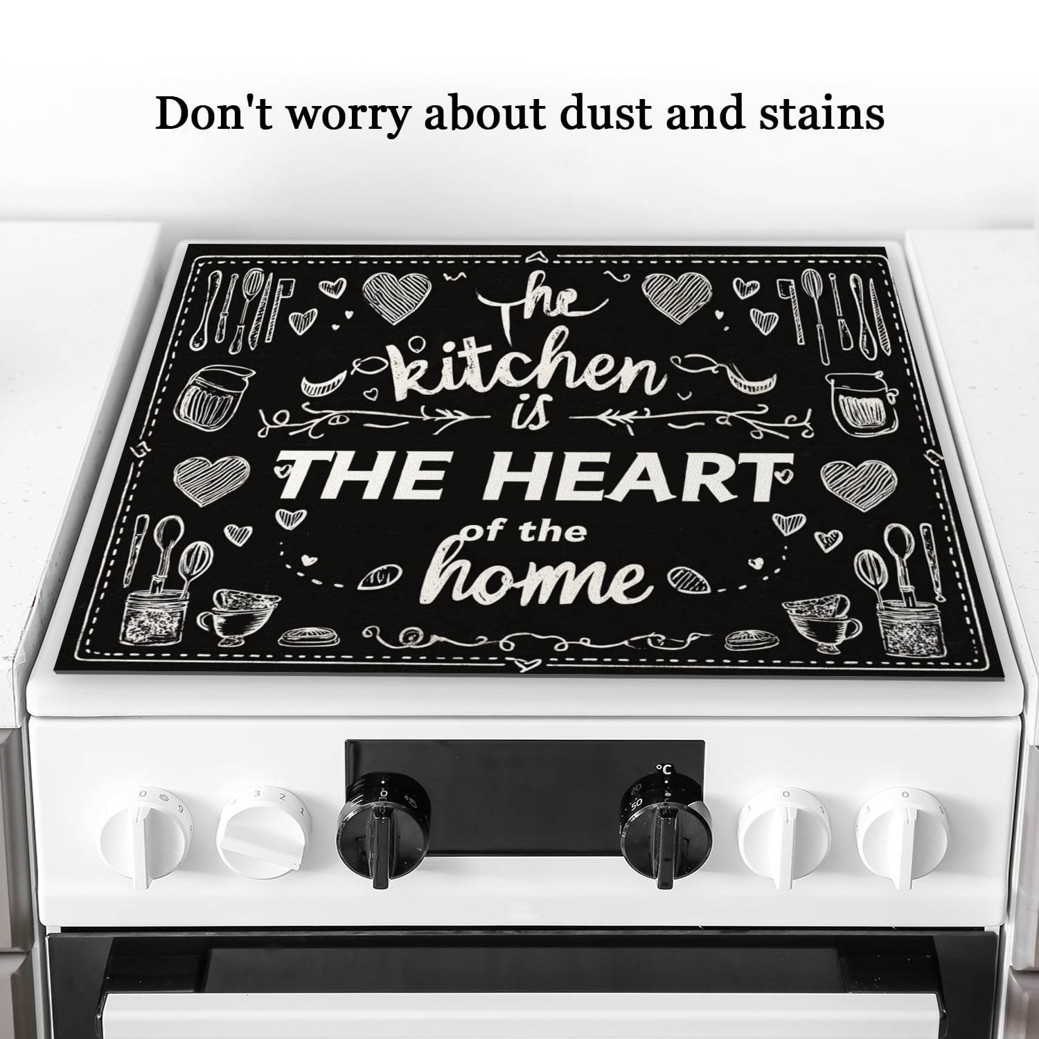 Square Electric/Glass Stove Covers, The Kitchen is The Heart of The Home Heat Resistant Stovetop Cover, Diatomite Multipurpose Protector Pad for Kitchen RV (28×20 Inch)