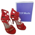 thumbnail image 5 of Top Moda Pebble-2 Women's Open Toe Lace Up Cut-Out Heel Platform Gladiator Nubuck Sandals Red 5.5, 5 of 6