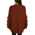 thumbnail image 4 of Vedolay Women's Cardigan Sweater 2023 Fall Sweater Cardigan Knit Ribbed Jacket Outwear Brown,S, 4 of 5