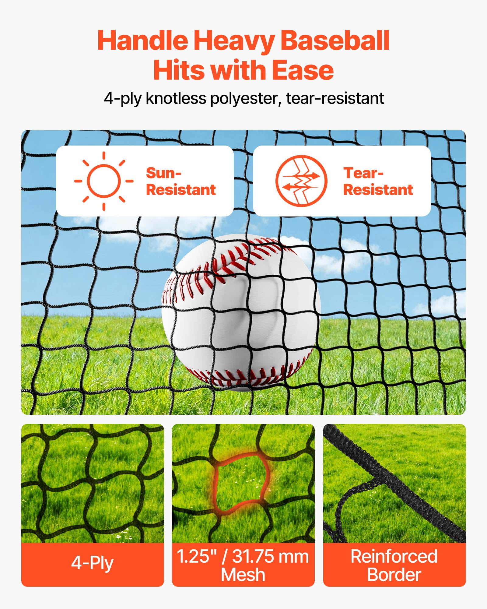 VEVOR Baseball Batting Cage, 22.2 x 12.1 x 7.9 FT Freestanding Portable Batting Cage, Hitting Cages with 4-Ply Knotless Polyester & Pitching Machine Opening, Battings Cages Netting for Indoor Outdoor