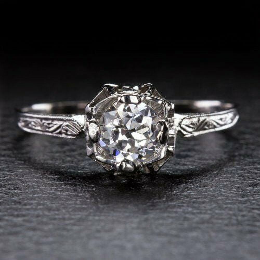 HeartsAndYou 0.75ct Round Cut Moissanite Vintage Inspired Antique Inspired Engagement Ring for Women 18k White Gold Over Silver