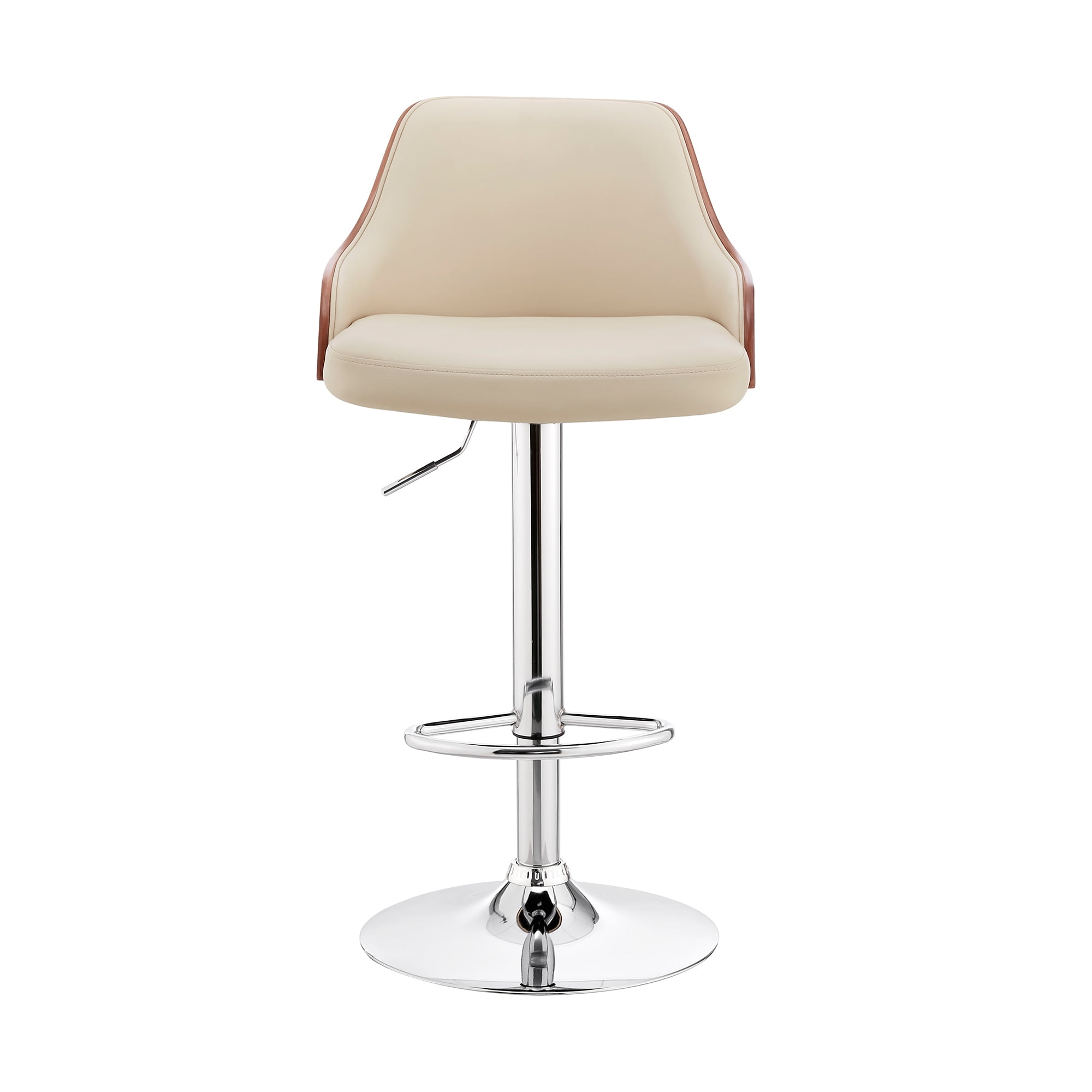 Armen Living Asher Adjustable Cream Faux Leather and Chrome Finish Bar Stool 