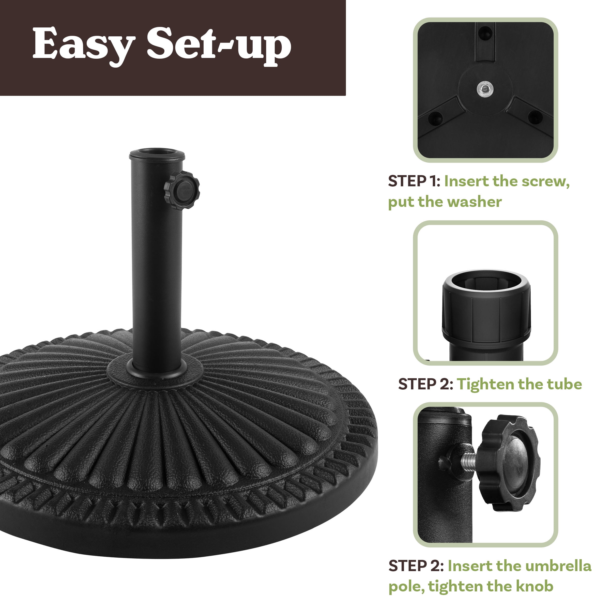 Pure Garden 39lb Resin and Cement Outdoor Patio Umbrella Base, Black