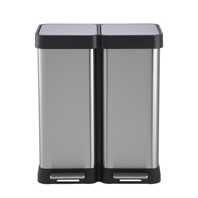 13.2 Gallon Dual Trash Can, 2x25L Dual Trash and Recycling Bin for Kitchen, Stainless Steel Step Garbage Can with Soft-Close Lids, Fingerprint Resistant Design, for Bathroom, Office