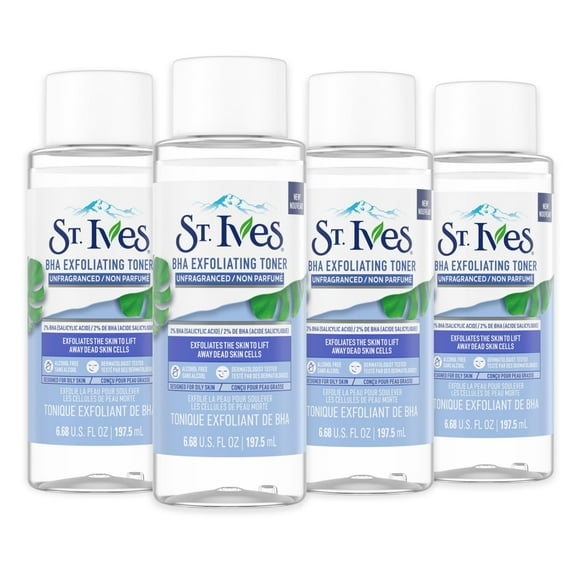 St. Ives Unfragranced BHA Exfoliating Vegan Facial Toner, 6.68 fl oz Pack of 4