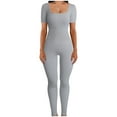 thumbnail image 2 of LOVZFMLL Combinaison Slim à Manches Courtes Col Bas Fileté pour Femmes Gris 3TG, 2 of 6