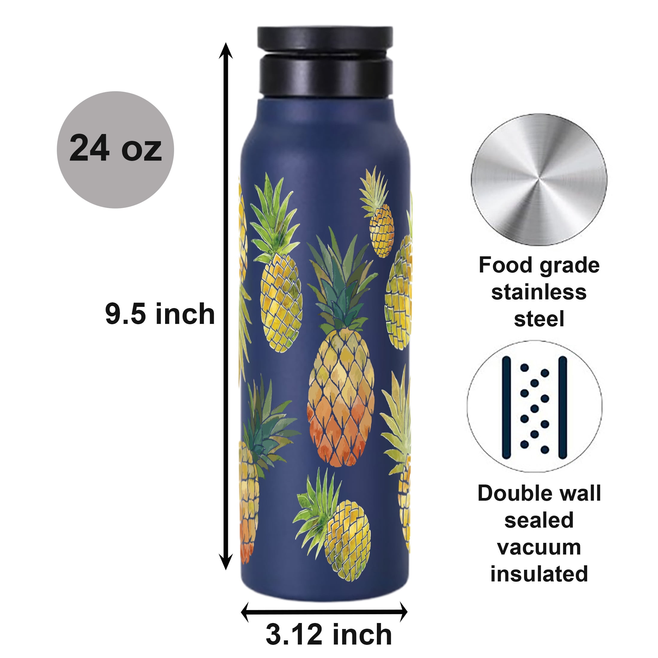 HI HPI Mag Bottle 24 oz Blue Hawaiian Pineapple Stainless Steel Phone Holder Travel Mug