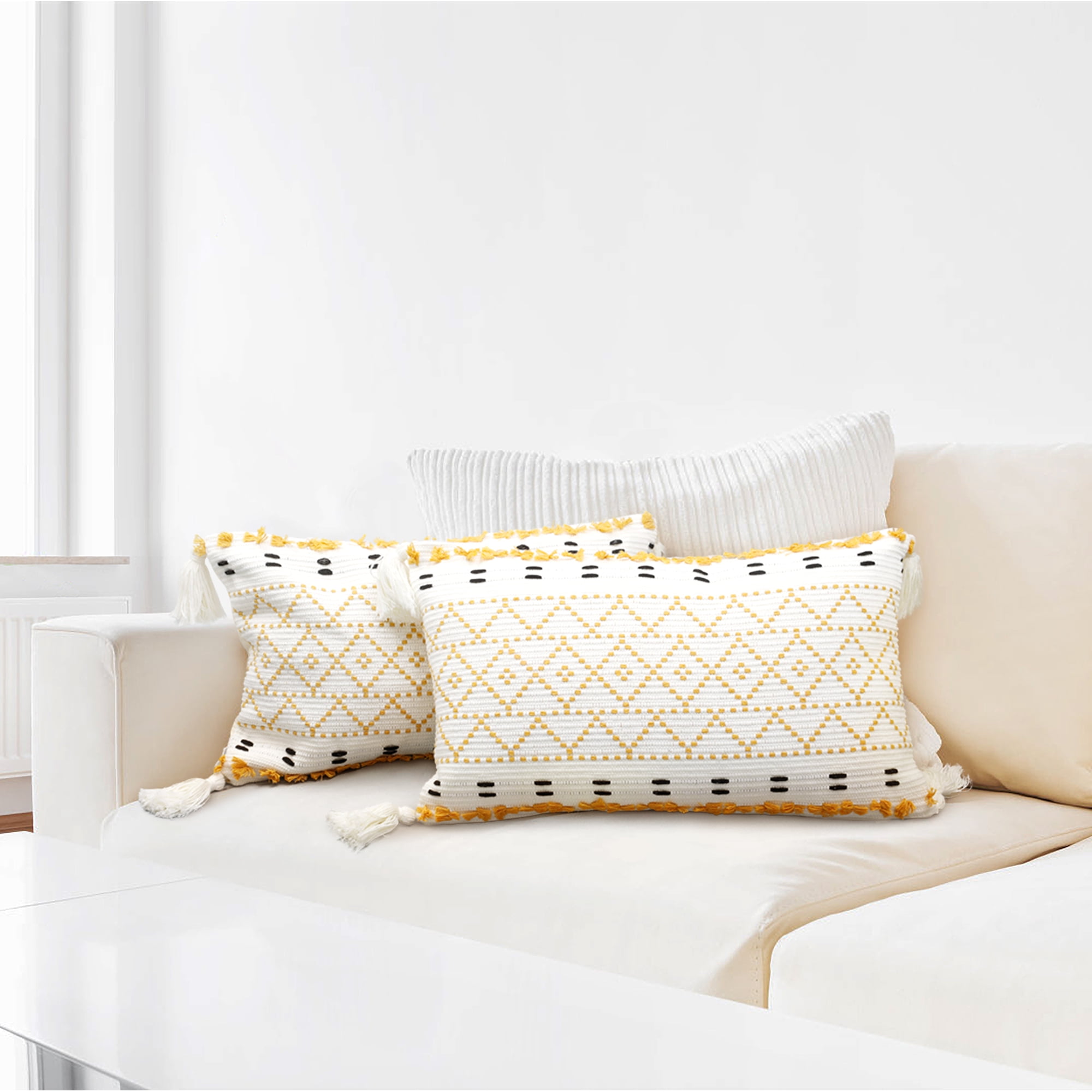 Yidarton Boho Throw Pillow Covers, 12"*20" Yellow Sofa Pillow Cover