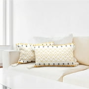 Yidarton Boho Throw Pillow Covers, 12"*20" Yellow Sofa Pillow Cover Woven Tassel Design, Living Room Bedroom Decor Pillow Cover, 1 Pack