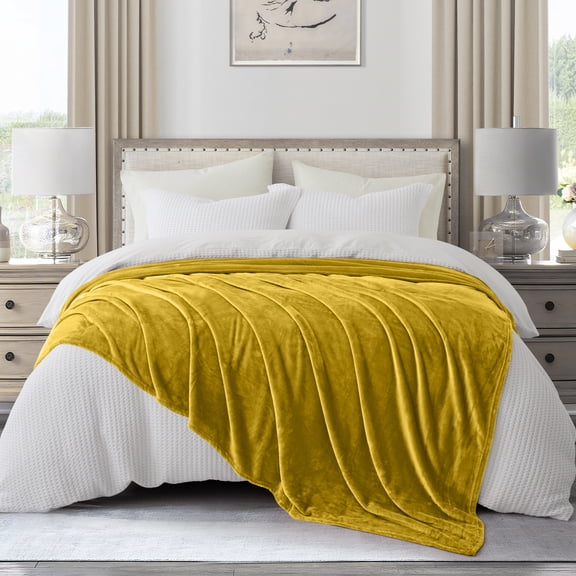 IR Imperial Rooms Fleece Bed Throw Blanket, Plush, Travel and Couch Fuzzy, Cozy Washable Ultrasoft Twin Size Ochre