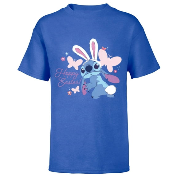 Disney Lilo & Stitch Hoppy Easter Bunny and Butterflies - Short Sleeve T-Shirt for Kids - Customized-Royal