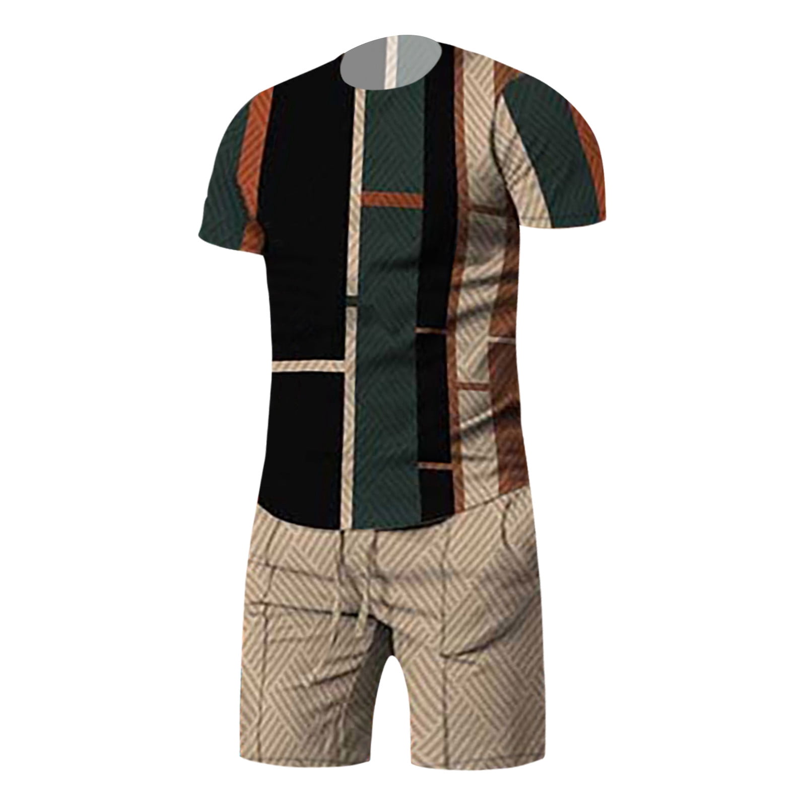 Ploknplq Mens Shorts Workout Shorts Men's Sport Set Summer Outfit 2 Piece Set Short Sleeve T Shirts and Shorts Stylish Casual Sweatsuit Set Running Shorts for Men Khaki XXL