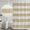 thumbnail image 3 of Brown Linen Stripes Bathroom Shower Curtains with Hooks, Vintage Country Waterproof Fabric Washable Shower Curtain for Home Hotel Bathtub Decor 36x72 Inch, 3 of 9