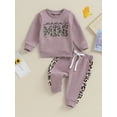 thumbnail image 2 of Bagilaanoe 2PCS Toddler Baby Girl Pants Set Letter Leopard Print Long Sleeve Sweatshirt Pullover Tops + Sweatpants 6M 12M 18M 24M 3T Kids Casual Sweatsuits, 2 of 9