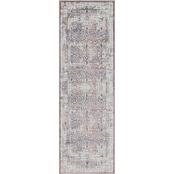 Unique Loom Stanhope Aberdeen Rug Violet/Light Brown 2' 7" x 8' 2" Runner Border Modern Perfect For Bathroom Hallway Mud Room Laundry Room