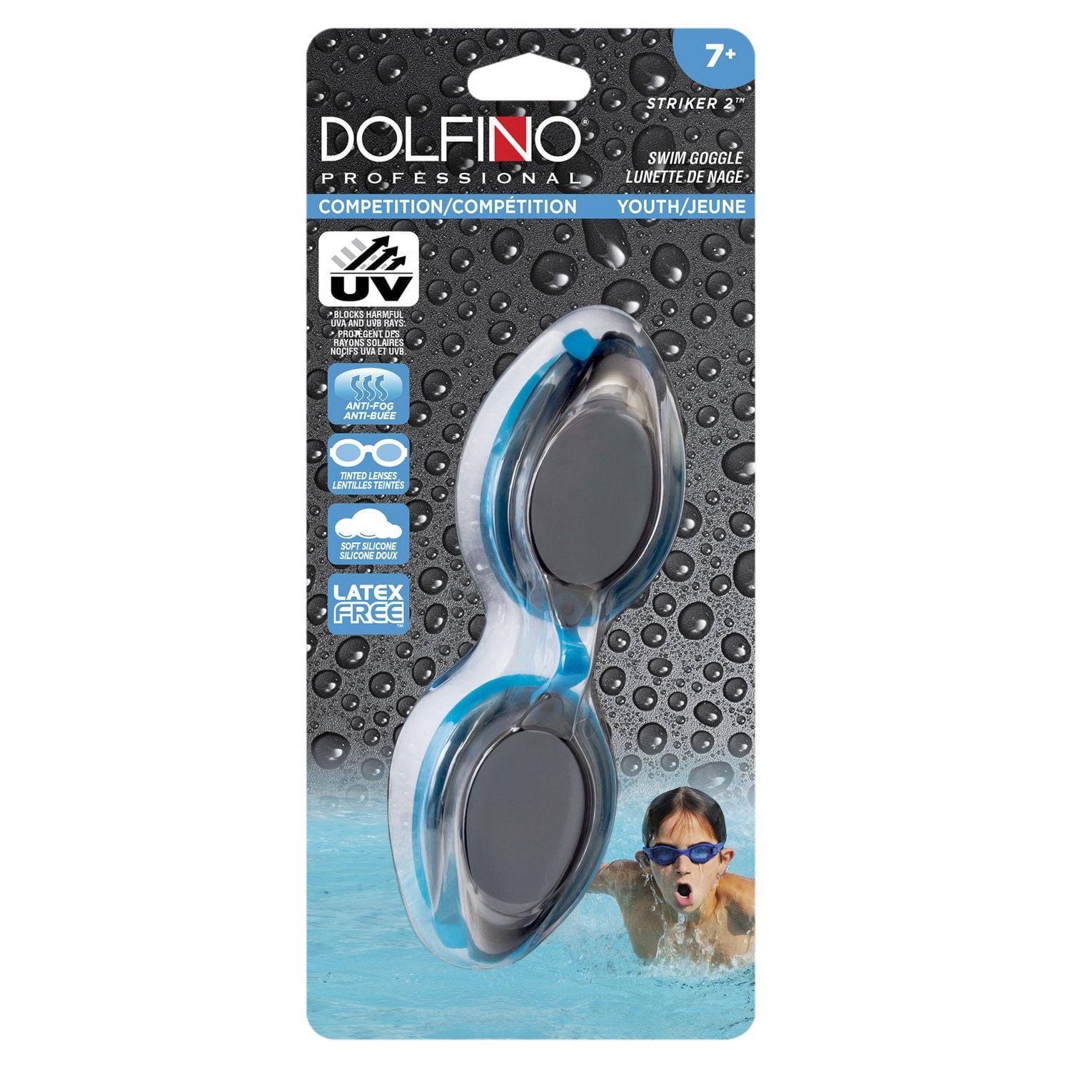 Lunettes de natation Dolfino Pro Striker II pour jeunes - Bleu / Fumée