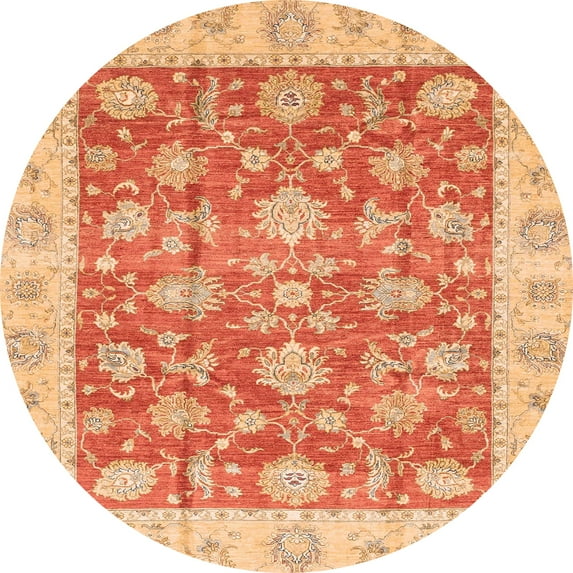 Ahgly Company Indoor Round Abstract Orange Red Abstract Area Rugs, 3' Round