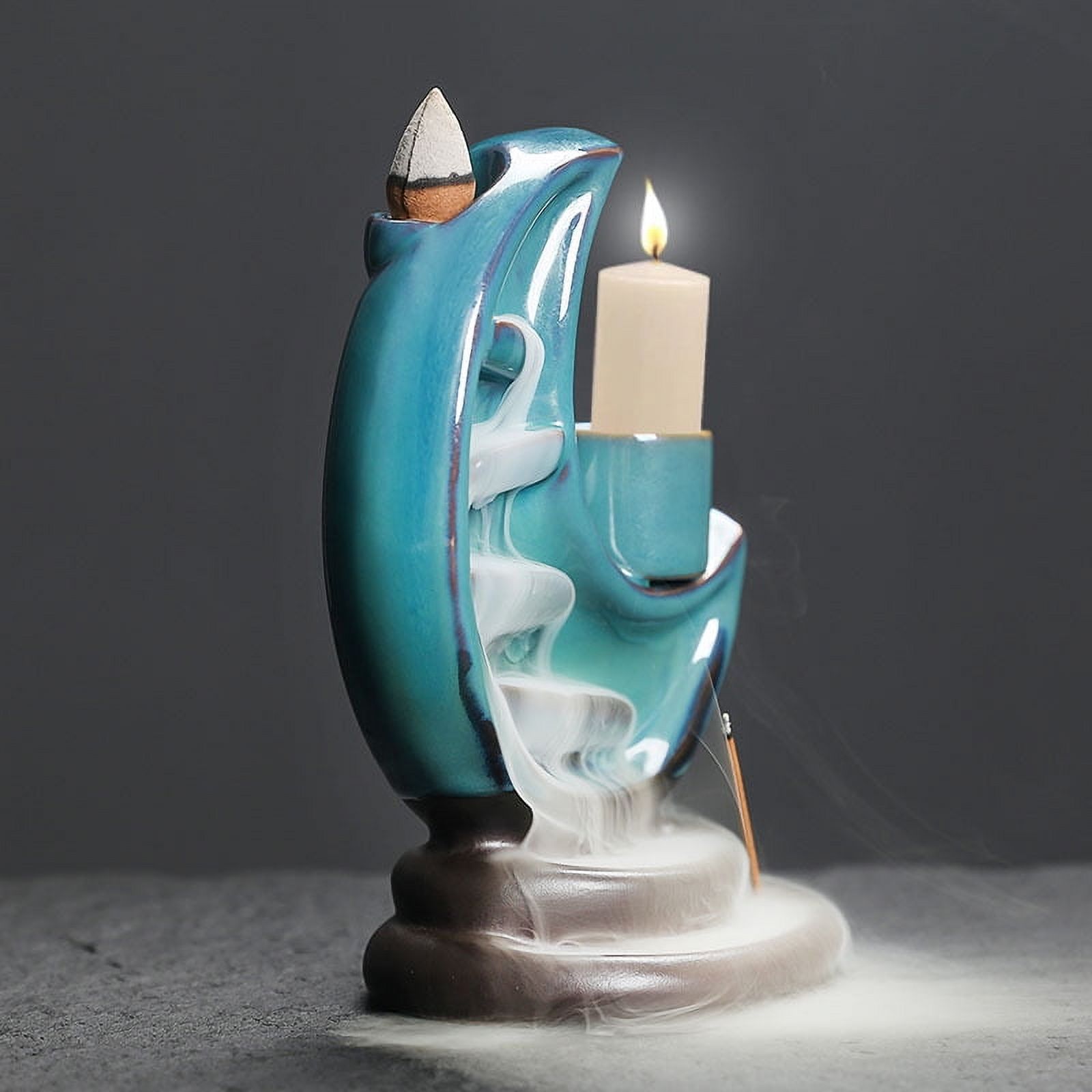 Lotus Pond Backflow Incense Burner Creative Moon-Shaped Ceramic Candle Holder Zen Incense Stick Tray Home Decoration for Yoga Meditation