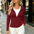 thumbnail image 3 of Vrorvz Womens Full Zip Jacket Hooded Drawstring Jackets Long Sleeve Top Causal Soft Solid Color Clothes for Women, 3 of 5