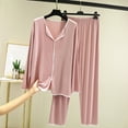 thumbnail image 2 of cfhntfmh Pajama Sets for Women Comfy Long Sleeve Collared Casual Tops 2 Piece Lounge Elastic Waisted Pants Sleepwear Pjs Sets, 2 of 6