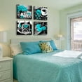 thumbnail image 4 of Teal Rose Wall Art Bedroom Decor Canvas Print Turquoise Flowers Pictures for Living Room Kitchen Accessories Artwork Framed 12" W x 12" H 4 Pieces, 4 of 6