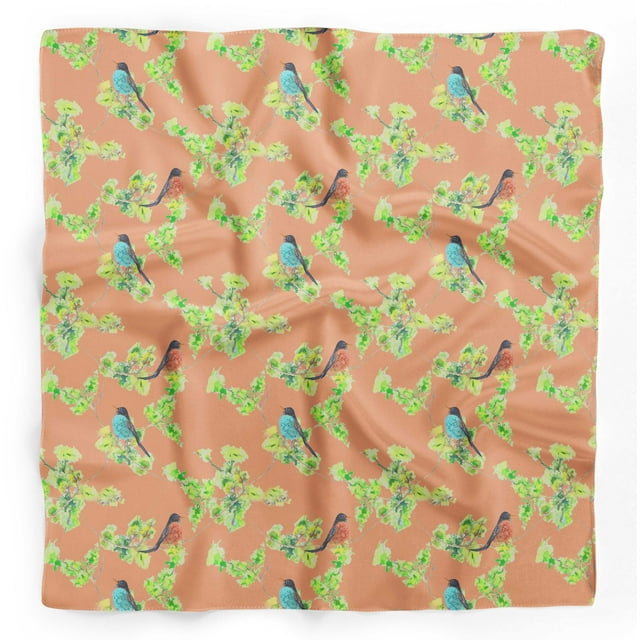 Bimba Bandanas pour Tête Imprimés en Pure Soie Aquarelle Rouge-Gorge Orange Foulard d'Été pour Cou 40 x 80 Pouces