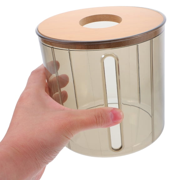 OULII Round Tissue Box with Lid, Plastic Toilet Paper Holder Dispenser for Bathroom, Easy to Install, Stylish Home Decor