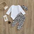 thumbnail image 3 of Bagilaanoe 3pcs Newborn Baby Girl Long Pants Set Letter Print Long Sleeve Romper Tops + Leopard Trousers + Headband 3M 6M 12M 18M Infant Casual Outfits, 3 of 7